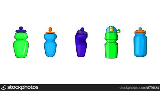 Sport bottle icon set. Cartoon set of sport bottle vector icons for web design isolated on white background. Sport bottle icon set, cartoon style
