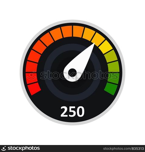 Sport car speedometer icon. Flat illustration of sport car speedometer vector icon for web isolated on white. Sport car speedometer icon, flat style