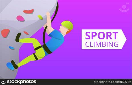 Sport climbing concept banner. Cartoon illustration of sport climbing vector concept banner for web design. Sport climbing concept banner, cartoon style