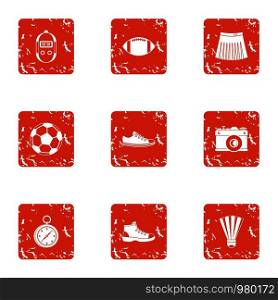 Sport commit icons set. Grunge set of 9 sport commit vector icons for web isolated on white background. Sport commit icons set, grunge style
