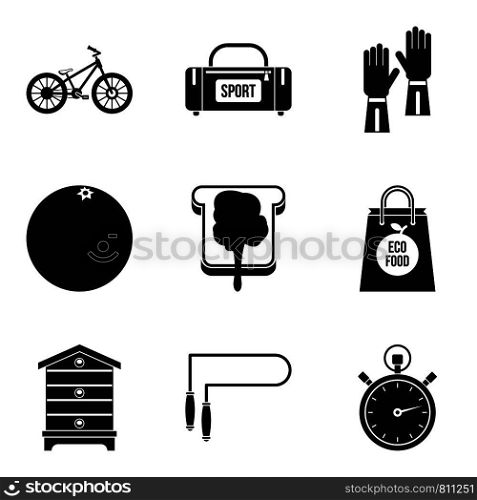 Sport diet icons set. Simple set of 9 sport diet vector icons for web isolated on white background. Sport diet icons set, simple style