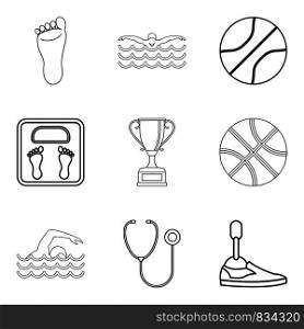 Sport doctor icons set. Outline set of 9 sport doctor vector icons for web isolated on white background. Sport doctor icons set, outline style