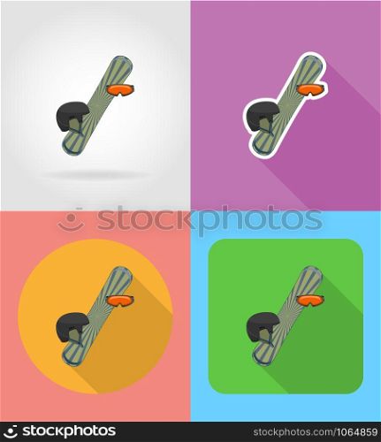 sport equipment for snowboarding flat icons vector illustration isolated on background