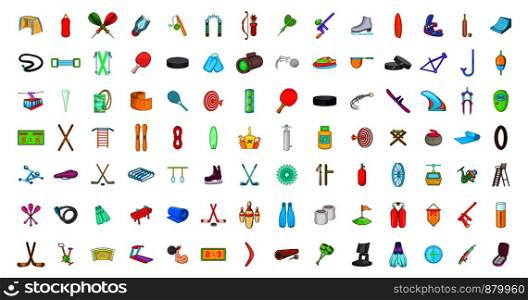 Sport equipment icon set. Cartoon set of sport equipment vector icons for web design isolated on white background. Sport equipment icon set, cartoon style