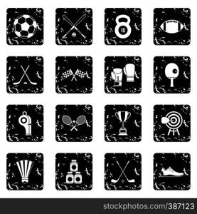 Sport equipment icons set icons in grunge style isolated on white background. Vector illustration. Sport equipment icons set, simple style