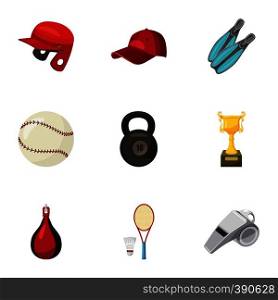 Sport exercise icons set. Cartoon illustration of 9 sport exercise in gym vector icons for web. Sport exercise icons set, cartoon style