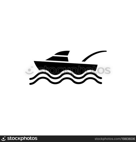 Sport Fishing Yacht, Vacation, Recreation. Flat Vector Icon illustration. Simple black symbol on white background. Sport Fishing Yacht, Recreation sign design template for web and mobile UI element. Sport Fishing Yacht, Vacation, Recreation Flat Vector Icon