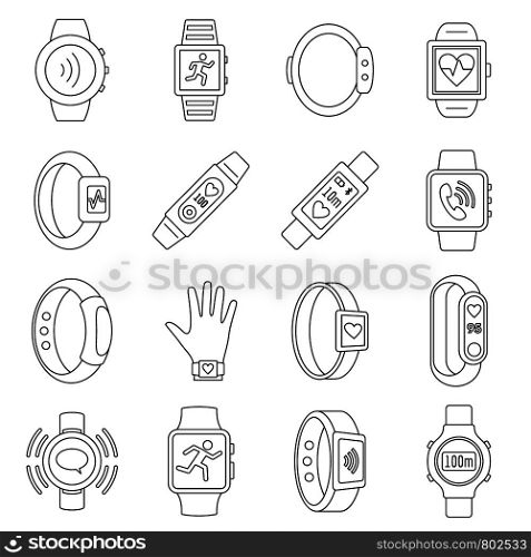 Sport fitness tracker icon set. Outline set of sport fitness tracker vector icons for web design isolated on white background. Sport fitness tracker icon set, outline style
