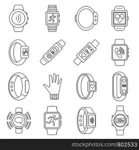 Sport fitness tracker icon set. Outline set of sport fitness tracker vector icons for web design isolated on white background. Sport fitness tracker icon set, outline style