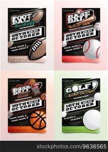 Sport flyer ad set football golf baseball Vector Image