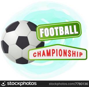 Sport football vector banner, soccer championship. Leather black and white ball, training on stadium. Team sport, goal is to kick ball into opponents gate on playing field competition at grass stadium. Sport football vector banner, soccer competition. Leather black and white ball, team championship
