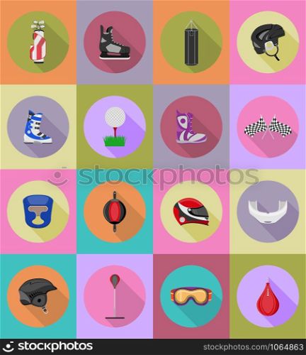 sport game equipment flat icons illustration isolated on background