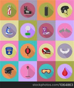 sport game equipment flat icons illustration isolated on background