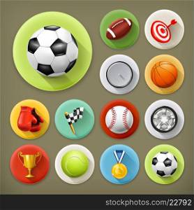 Sport, games and leisure, long shadow icon set