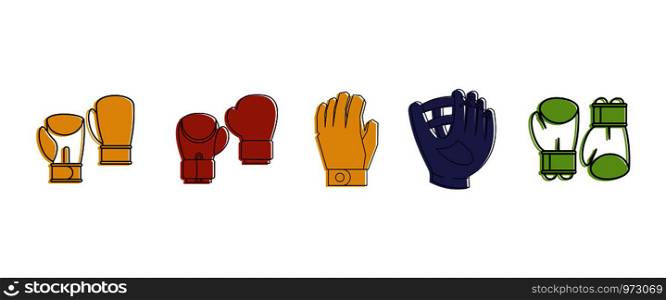 Sport gloves icon set. Color outline set of sport gloves vector icons for web design isolated on white background. Sport gloves icon set, color outline style