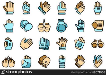 Sport gloves icons set outline vector. Fingers sport. Winter glove. Sport gloves icons set vector flat