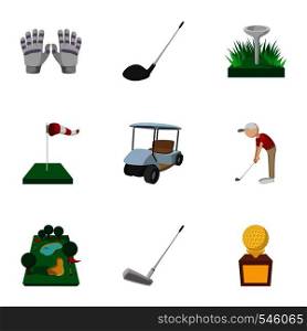 Sport golf icons set. Cartoon illustration of 9 sport golf vector icons for web. Sport golf icons set, cartoon style