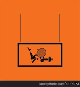 Sport goods market department icon. Orange background with black. Vector illustration.