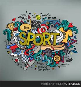 Sport hand lettering and doodles elements background. Vector illustration