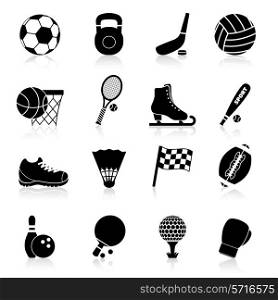 Sport icons black set with basketball rugby baseball hockey professional equipment isolated vector illustration