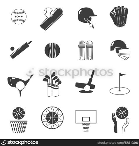Sport icons black set with tennis baseball and volleyball equipment isolated vector illustration. Sport Icons Black Set