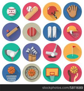 Sport icons flat set with football golf basketball balls and equipment isolated vector illustration. Sport Icons Flat Set