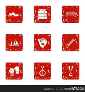 Sport indoor icons set. Grunge set of 9 sport indoor vector icons for web isolated on white background. Sport indoor icons set, grunge style