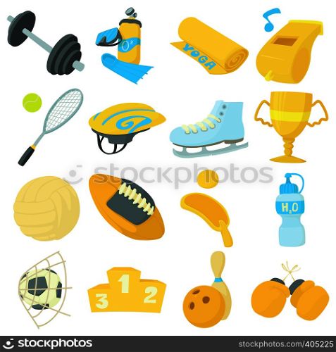Sport items icons set. Cartoon illustration of 16 sport items vector icons for web. Sport items icons set, cartoon style