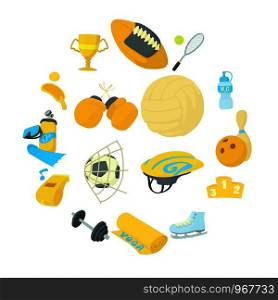 Sport items icons set. Cartoon illustration of 16 sport items vector icons for web. Sport items icons set, cartoon style
