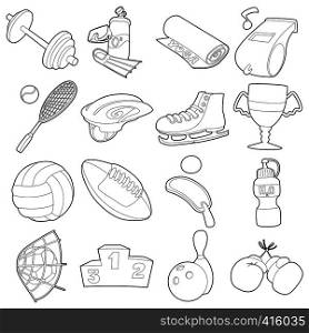 Sport items icons set. Outline illustration of 16 sport items vector icons for web. Sport items icons set, outline style