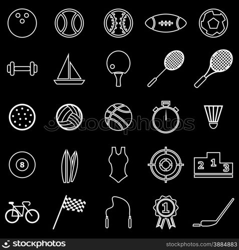 Sport line icons on black background, stock vector