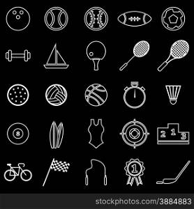 Sport line icons on black background, stock vector