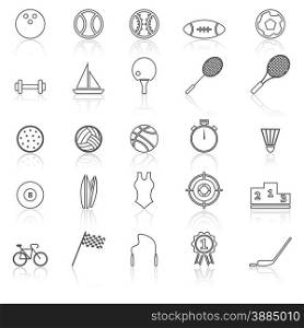 Sport line icons with reflect on white, stock vector