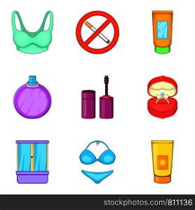 Sport lingerie icons set. Cartoon set of 9 sport lingerie vector icons for web isolated on white background. Sport lingerie icons set, cartoon style