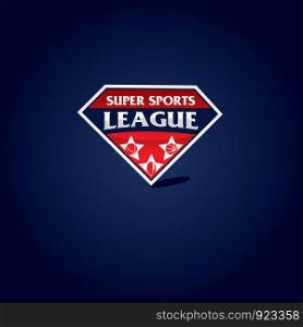 Sport logo, sports league championship diamond shape vector. Tennis and baseball emblem.