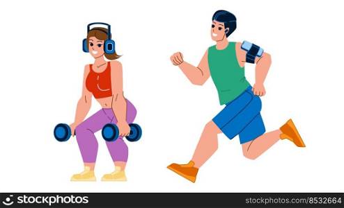 sport music vector. lifestyle workout, exercise people, athlete training sport music character. people flat cartoon illustration. sport music vector