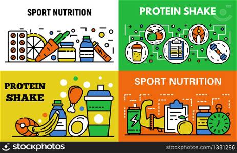 Sport nutrition banner set. Outline set of sport nutrition vector banner for web design. Sport nutrition banner set, outline style