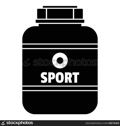 Sport nutrition plastic jar icon. Simple illustration of sport nutrition plastic jar vector icon for web design isolated on white background. Sport nutrition plastic jar icon, simple style