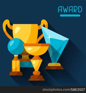 Sport or business background with award and trophy. Sport or business background with award and trophy.