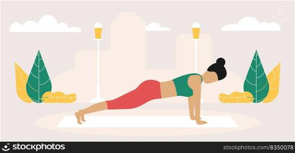 Sport outdoor. Squat. Girl go in for sports.People doing exercise. Vector illustration in flat style.