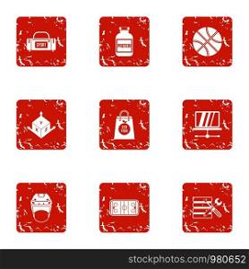 Sport portal icons set. Grunge set of 9 sport portal vector icons for web isolated on white background. Sport portal icons set, grunge style