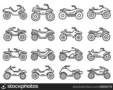 Sport quad bike icons set. Outline set of sport quad bike vector icons for web design isolated on white background. Sport quad bike icons set, outline style