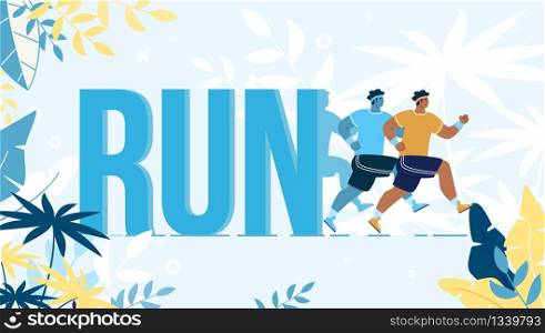 Sport Running Race Competition, Daily Jogging Practice, Healthy Lifestyle and Activity for Weight Loss Trendy Flat Vector Concept. Athletic Man, Sportsman in Sportswear Running Outdoor Illustration