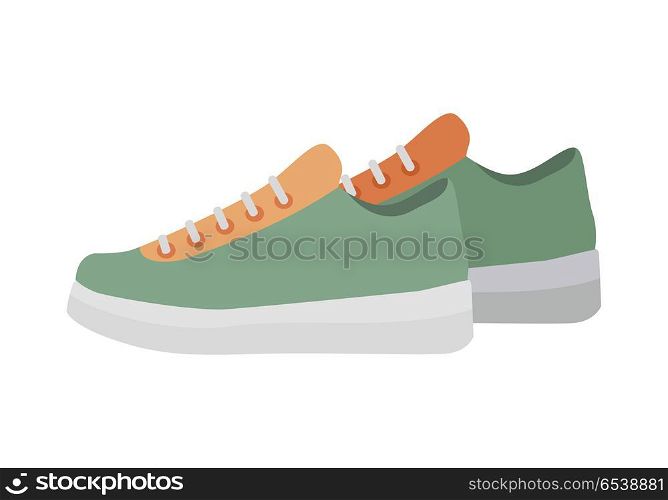Sport Running Shoes Isolated. Footwear for Fitness. Sport running shoes isolated on white background. Pair of womens trekking shoes. Athletic shoes in flat style design. Footwear for fitness. Pair of casual sneakers. Vector illustration