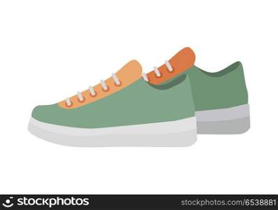 Sport Running Shoes Isolated. Footwear for Fitness. Sport running shoes isolated on white background. Pair of womens trekking shoes. Athletic shoes in flat style design. Footwear for fitness. Pair of casual sneakers. Vector illustration