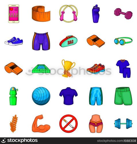 Sport school icons set. Cartoon set of 25 sport school vector icons for web isolated on white background. Sport school icons set, cartoon style