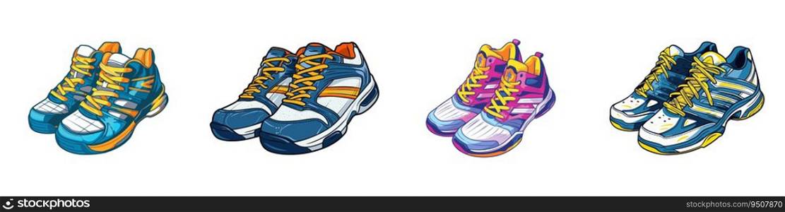 Sport shoes icons set. Cartoon vector illustration.
