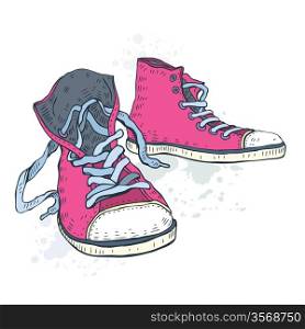Sport shoes. Sneakers. Hand drawn Vector illustration.