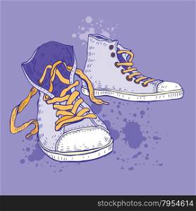 Sport shoes. Sneakers Hand drawn Vector illustration.. Sport shoes. Sneakers.
