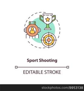 Sport shooting concept icon. Marksmanship competition. Ch&ionship at range shooting. Gun control idea thin line illustration. Vector isolated outline RGB color drawing. Editable stroke. Sport shooting concept icon